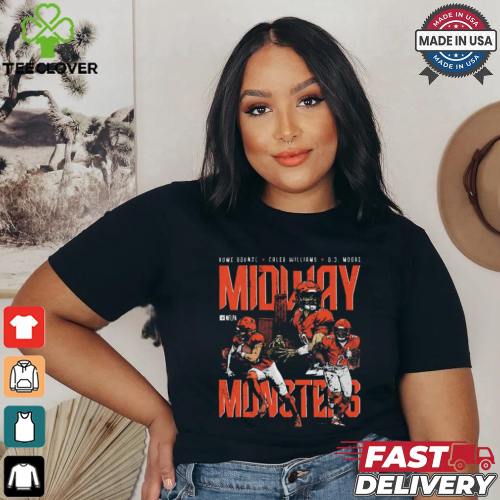 Official Rome Odunze Caleb Williams D.J. Moore Chicago Bears Midway Monsters Graphic t shirt Official Rome Odunze Caleb Williams D.J. Moore Chicago Bears Midway Monsters Graphic t shirt