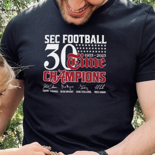 Official SEC Football 30 Time 1933 2023 Alabama Crimson Tide Champions Signatures Shirt