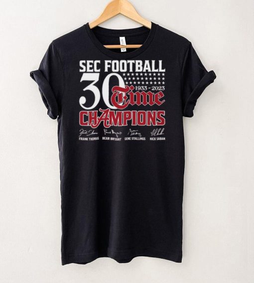 Official SEC Football 30 Time 1933 2023 Alabama Crimson Tide Champions Signatures Shirt