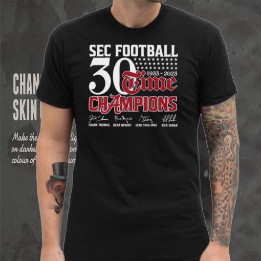 Official SEC Football 30 Time 1933 2023 Alabama Crimson Tide Champions Signatures Shirt