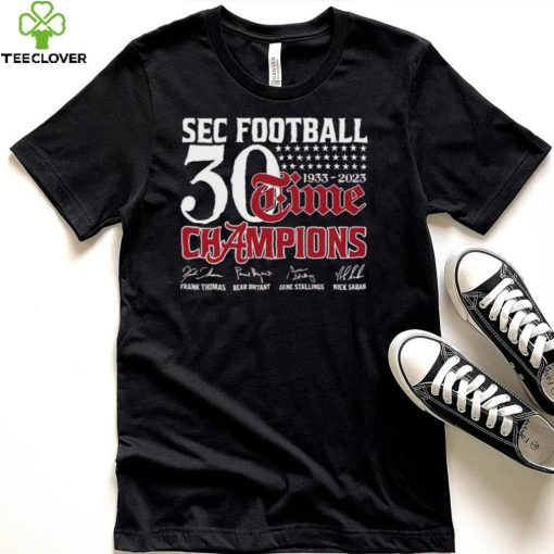 Official SEC Football 30 Time 1933 2023 Alabama Crimson Tide Champions Signatures Shirt