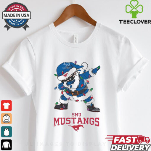Official SMU Mustangs Dabbing Santa Claus Ugly Christmas Light shirt