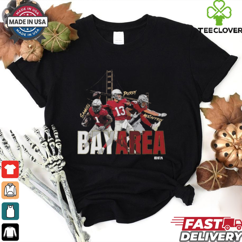 Official Sammel Purdy McCaffrey San Francisco 49ers Football Bay Area Trio NFL t shirt Official Sammel Purdy McCaffrey San Francisco 49ers Football Bay Area Trio NFL t shirt