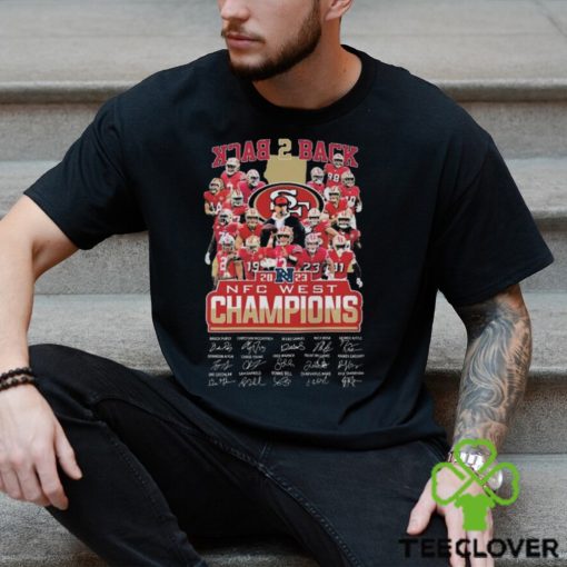 Official San Francisco 49ers Back 2 Back 2023 NFC West Champions Signatures Shirt