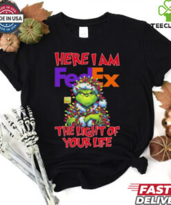 Official Santa Grinch Here I Am FedEx The Light Of Your Life Christmas Light shirt