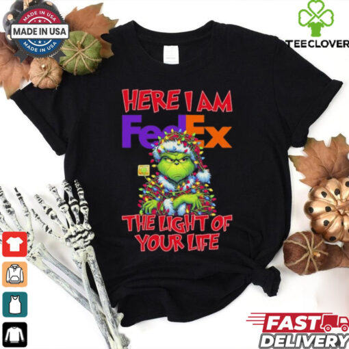 Official Santa Grinch Here I Am FedEx The Light Of Your Life Christmas Light shirt