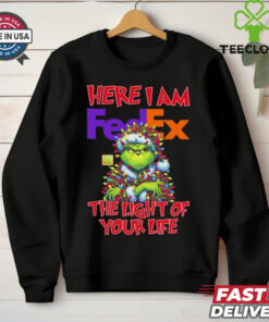 Official Santa Grinch Here I Am FedEx The Light Of Your Life Christmas Light shirt
