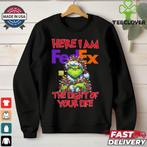 Official Santa Grinch Here I Am FedEx The Light Of Your Life Christmas Light shirt