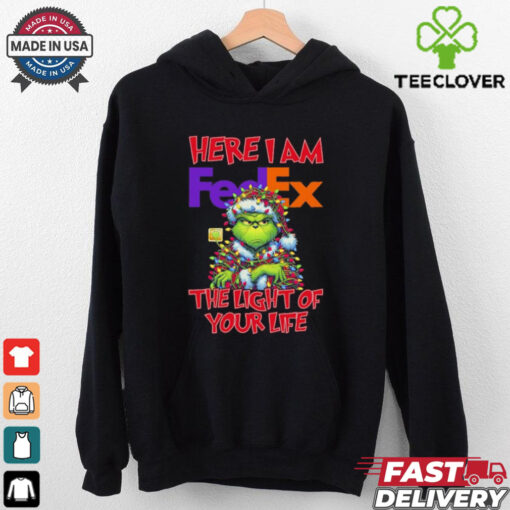 Official Santa Grinch Here I Am FedEx The Light Of Your Life Christmas Light shirt