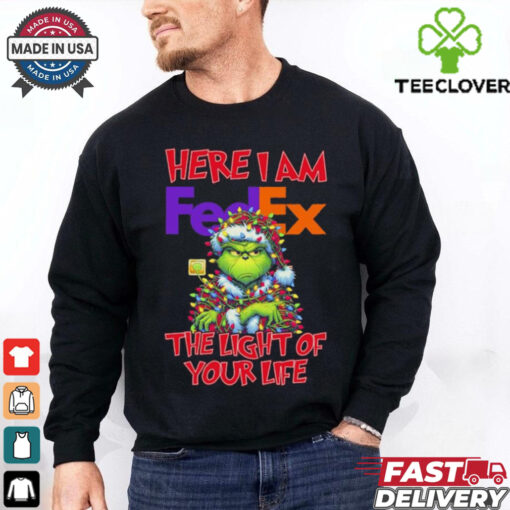 Official Santa Grinch Here I Am FedEx The Light Of Your Life Christmas Light shirt