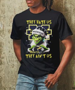 Official Santa Grinch They Hate Us Michigan Wolverines Because They Ain’t Us Love Helmet Christmas T Shirt