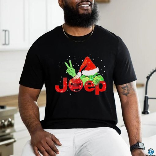 Official Santa Hat Grinch Ornament Hiding Merry Jeep Christmas Unisex T Shirt