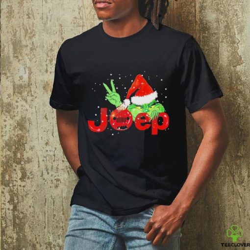 Official Santa Hat Grinch Ornament Hiding Merry Jeep Christmas Unisex T Shirt