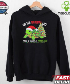 Official Santa Turtle On The Naughty List And I Regret Nothing Christmas Light Shirt