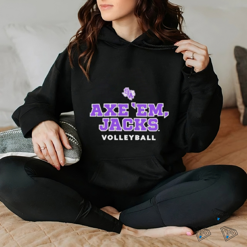 Official Sfa Women’s Beach Volleyball Black Axe ’em T shirt Official Sfa Women’s Beach Volleyball Black Axe ’em T shirt