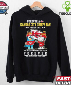 Official Snoopy And Bluey Forever A Kansas City Chiefs Fan Win Or Lose One Heart One Love One Team Shirt