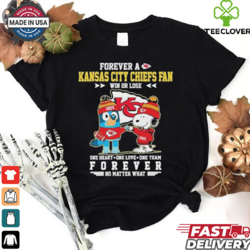 Official Snoopy And Bluey Forever A Kansas City Chiefs Fan Win Or Lose One Heart One Love One Team Shirt