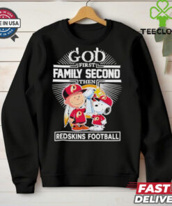 Official Snoopy And Charlie Brown Woodstock God First Family Second Then Washington Commanders Redskins Football The Peanuts T shirts