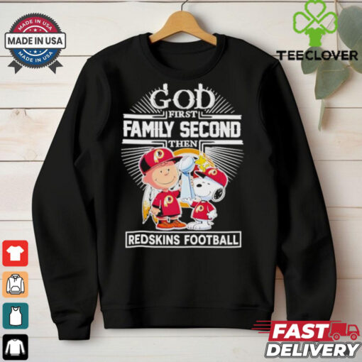 Official Snoopy And Charlie Brown Woodstock God First Family Second Then Washington Commanders Redskins Football The Peanuts T shirts