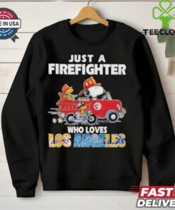 Official Snoopy And Woodstock Driving Car Motor Just A Firefighter Who Loves Los Angeles Los Angeles Dodgers Lakers Los Angeles Rams T shirts