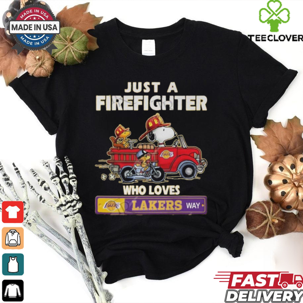 Official Snoopy And Woodstocks Just A Firefighter Who Loves Los Angeles Lakers NBA Way 2025 Shirt Official Snoopy And Woodstocks Just A Firefighter Who Loves Los Angeles Lakers NBA Way 2025 Shirt