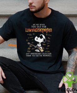 Official Snoopy We are never too old for Lynyrd Skynyrd 60th anniversary Collection signatures shirt