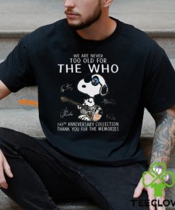 Official Snoopy We are never too old for The Who 60th anniversary Collection signatures shirt