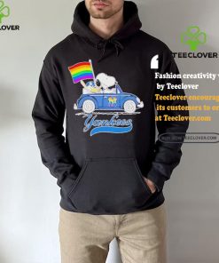Official Snoopy and Woodstock Driving Car New York Yankees Pride Flag T Shirt