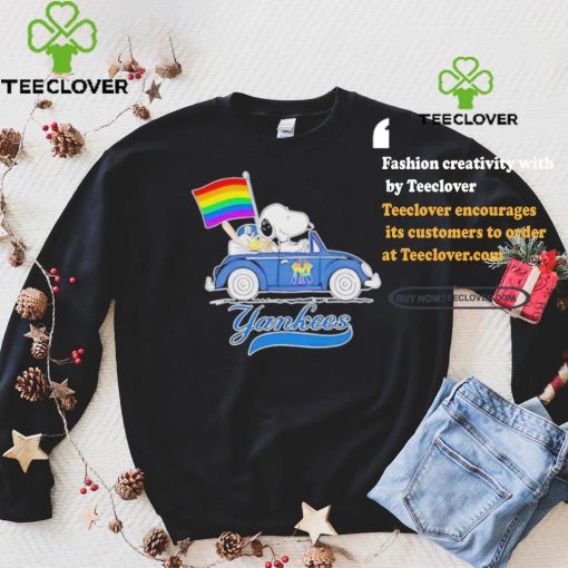Official Snoopy and Woodstock Driving Car New York Yankees Pride Flag T Shirt