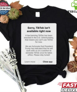 Official Sorry, Tiktok Isn’t Available Right Now A law banning TikTok has been enacted in the U.S. t shirt