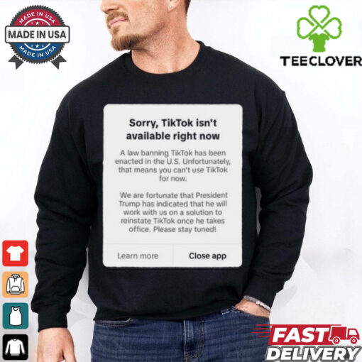Official Sorry, Tiktok Isn’t Available Right Now A law banning TikTok has been enacted in the U.S. t shirt