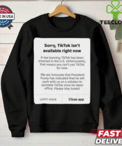 Official Sorry, Tiktok Isn’t Available Right Now A law banning TikTok has been enacted in the U.S. t shirt