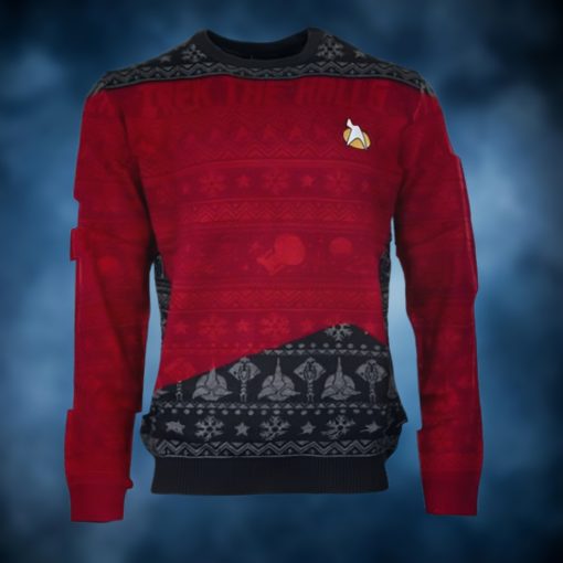 Official Star Trek Trek The Halls Ugly Christmas Sweater Red