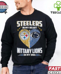 Official Steelers In My Heart, Nittany Lions In My DNA Shirt featuring a unique design that showcases your love for both the Pittsburgh Steelers and Penn State Nittany Lions, combining team spirit with personal pride in a bold and creative way.