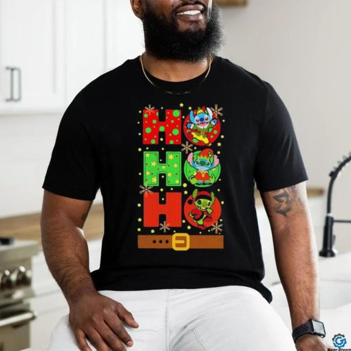 Official Stitch Elf Grinch Stitch Ho Ho Ho Christmas Tee Shirt