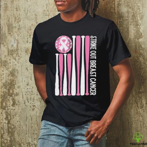 Official Strike Out Breast Cancer Baseball Pink American Flag Shirt