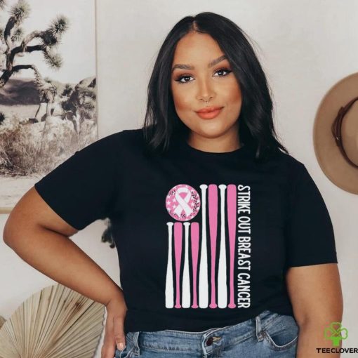 Official Strike Out Breast Cancer Baseball Pink American Flag Shirt