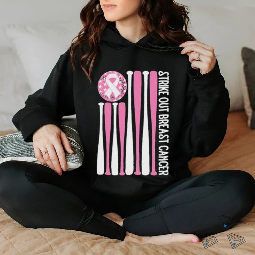 Official Strike Out Breast Cancer Baseball Pink American Flag Shirt