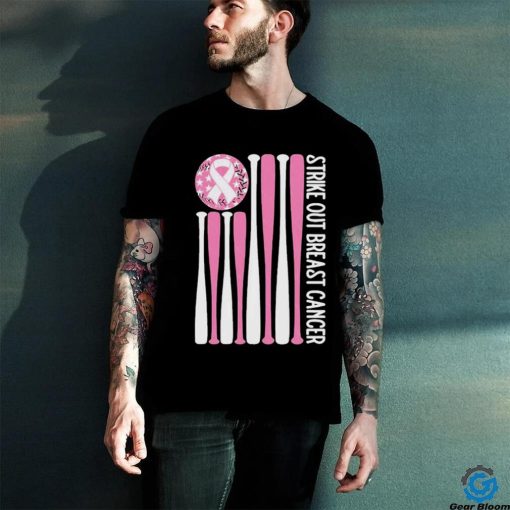 Official Strike Out Breast Cancer Baseball Pink American Flag Shirt