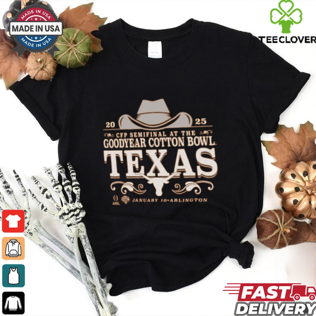 Official Texas Longhorns Burnt Orange Football CFP Semifinal At The 2025 Goodyear Cotton Bowl Bound Jan 10 Arlington t shirt Official Texas Longhorns Burnt Orange Football CFP Semifinal At The 2025 Goodyear Cotton Bowl Bound Jan 10 Arlington t shirt