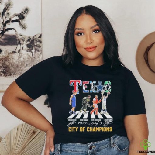 Official Texas Sports Teams Players Abbey Road City Of Champions Signatures Shirt