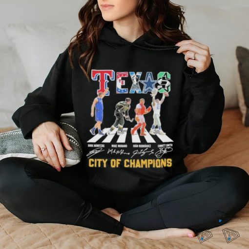 Official Texas Sports Teams Players Abbey Road City Of Champions Signatures Shirt