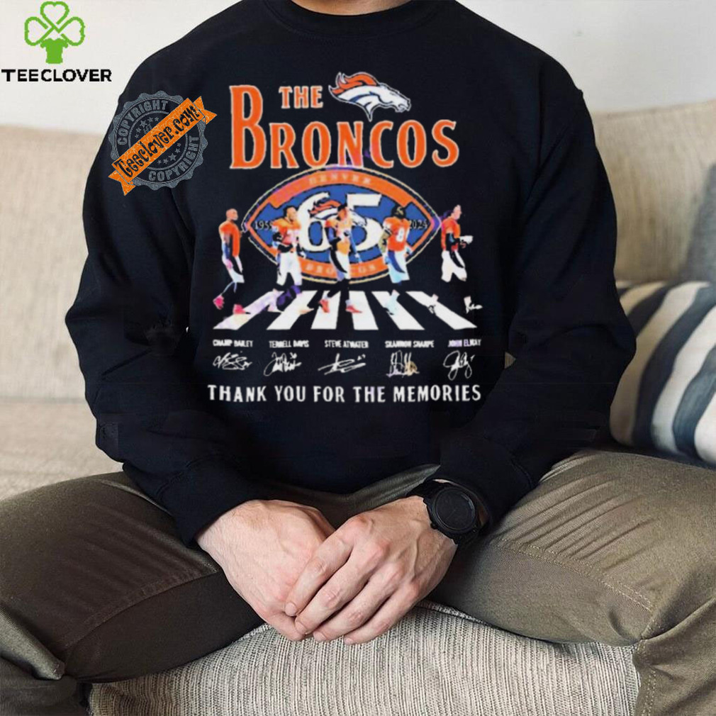 Official The Denver Broncos 65 Years 1959 2024 Signatures Thank You For The Memories shirt Official The Denver Broncos 65 Years 1959 2024 Signatures Thank You For The Memories shirt