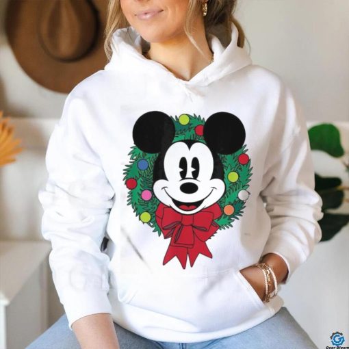 Official The Essentials Mickey Mouse Festive Holiday Christmas Wreath T Shirt