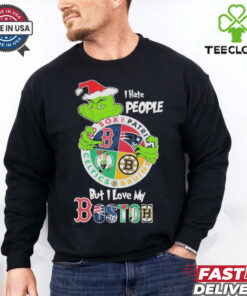 Official The Grinch I Hate People But I Love My Boston Team Sport Unisex T Shirt