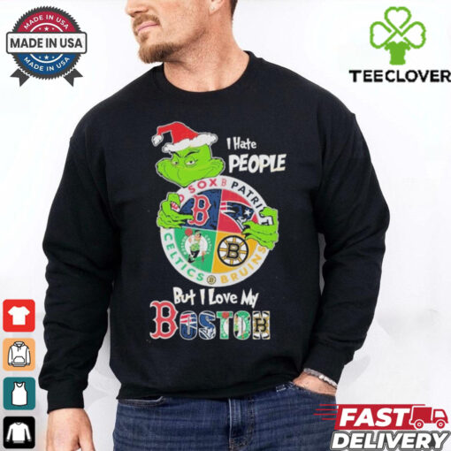 Official The Grinch I Hate People But I Love My Boston Team Sport Unisex T Shirt