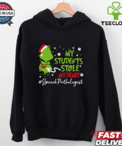 Official The Grinch My Students Stole My Heart #Speech Language Pathologist Christmas 2024 Gift Shirt featuring a fun design with the Grinch and a heartwarming message for speech-language pathologists, celebrating the bond with their students during the holiday season.