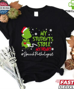 Official The Grinch My Students Stole My Heart #Speech Language Pathologist Christmas 2024 Gift Shirt featuring a fun design with the Grinch and a heartwarming message for speech-language pathologists, celebrating the bond with their students during the holiday season.