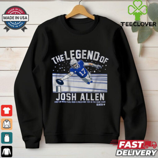 Official The Legend Of Josh Allen Buffalo Bills First QB With Pass, Rush and Receiving TD’s In The Same Game t shirt