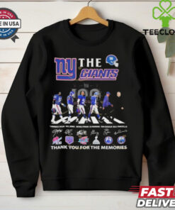 Official The New York Giants 100 Years Signature Thank You For The Memories T-Shirts with a commemorative design featuring player signatures, perfect for Giants fans celebrating a century of team history.